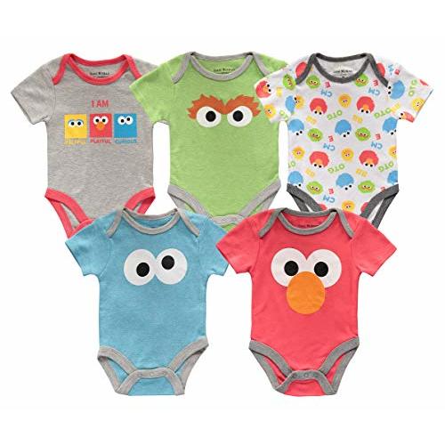 Happy Threads baby-boys Sesame Street Baby Boys' Elmo Cookie Monster Bodysuit Multi Pack Gift Set