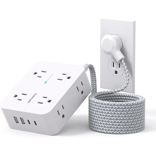 Surge Protector Power Strip 15 Ft Long Cord, HANYCONY Extension Cord 15 Feet with 8 Outlets 4 USB Ports(2 USB C), Flat Plug, Desk Charging Station for Home Office College Dorm Room Essentials