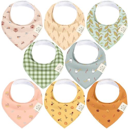 8-Pack Organic Baby Bandana Bibs for Drooling and Teething Infant, 100% Cotton - Countryside Color