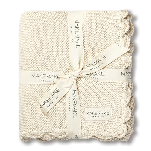MakeMake Organics Organic Baby Blanket GOTS Certified Organic Cotton Baby Blanket Newborn Modern Knit Breathable Unisex Boy Girl Stroller (30x40, Vanilla)