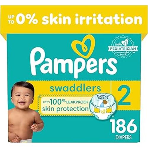 Pampers Swaddlers Diapers - Size 2, One Month Supply (186 Count), Ultra Soft Disposable Baby Diapers