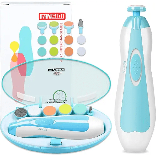 Baby Nail Trimmer Electric, FANSIDI Baby Nail Clippers Safe Baby Nail File Kit with Extra 12 Replacement Pads, Trim Polish Grooming Kit for Newborn Infant Toddler or Adults Toes Fingernails Care, Blue