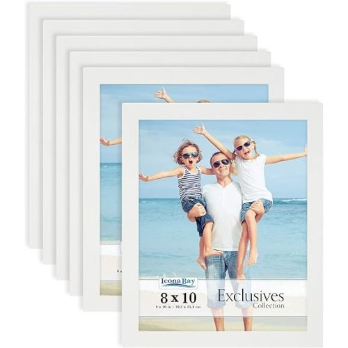 Icona Bay 8x10 Picture Frames (White, 6 Pack), Sturdy Wood Composite Photo Frames 8 x 10, Sleek Design, Table Top or Wall Mount, Exclusives Collection