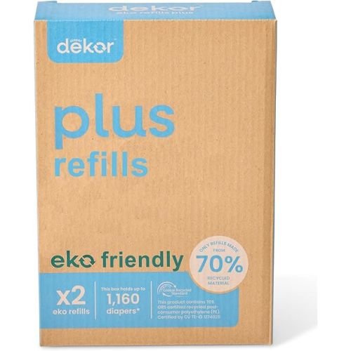 Diaper Dekor Plus Diaper Pail Refills | 2 Count Unscented | Exclusive End-of-Liner Marking | Quick & Easy to Replace | Most Economical Refill System | for Original and Eko Style Pails