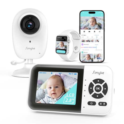 Simyke Smart Baby Monitor,2.8inch Display,1080p,1500ft Long Range,WiFi Switch,Night Vision,Feeding Clock,Temperature Detection,2-Way Talk