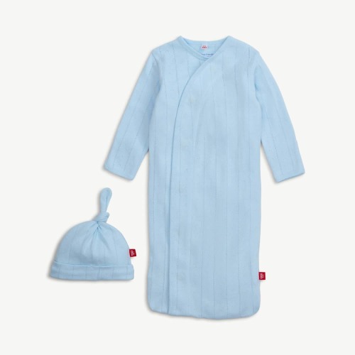 love lines blue organic cotton pointelle magnetic cozy sleeper gown + – Magnetic Me
