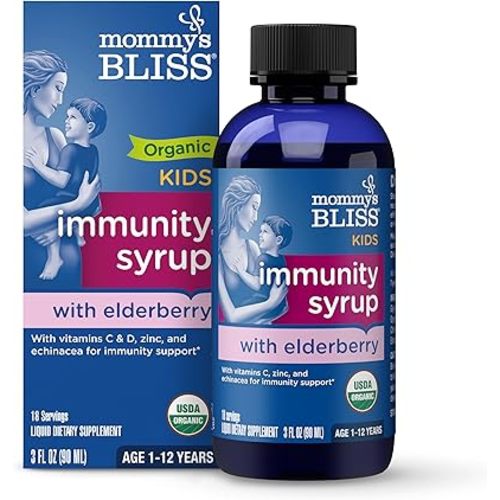 Mommy's Bliss Organic Elderberry Syrup & Immunity Boost With Vitamins, Prebiotics & Echinacea for Kids & Adults 1 yr+, 3 Fl Oz
