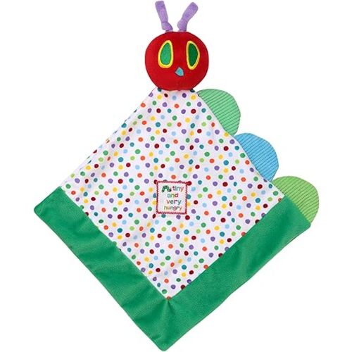Baby Starters The Very Hungry Caterpillar Snuggle Blanket with Rattle and Crinkle, Green with Colorful Dot, 10 inch Square