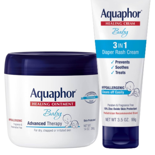 Aquaphor Baby Healing Ointment (14 Oz) + 3-in-1 Diaper Rash Cream (3.5 Oz), Hypoallergenic and Fragrance Free Skin Care Set for Babies