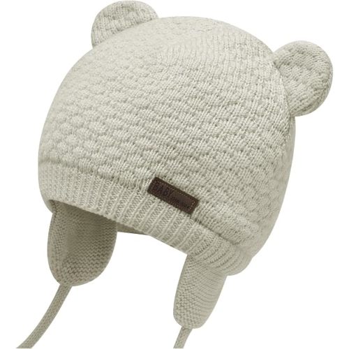 Duoyeree Baby Winter Hat, Bear Knit Earflaps Cotton Lined for Toddler Kids