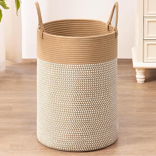INDRESSME Laundry Basket, 60L Blanket Storage Basket, Woven Laundry Basket for Clothes, Rope Basket for Toys, Hampers for Bedroom, 19.7 x 13.8 inches