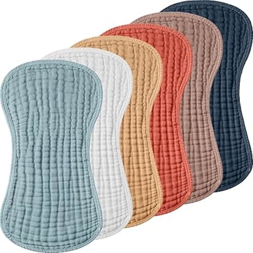 Frienda Muslin Burp Cloths 6 Pack Cotton Large 20''x 9'' Extra Absorbent and Soft Baby Burping Cloth for Baby Boy Girl Unisex(Cute Colors)