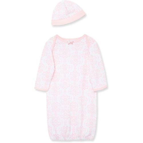 Little Me Clothes for Baby Girls' 2-Piece Nightgown and Cap Set 100% Cotton with Elastic Bottom, Baby Essentials, 0-3 Months