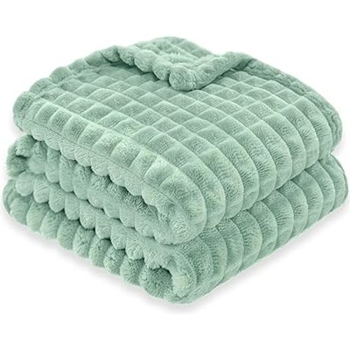 HOMRITAR Baby Blanket for Girls Boys Soft Fluffy Fleece Toddler Blanket Stereoscopic Grid, Warmer Comfort Reversible Lightweight Bed Blankets for Infant (Light Green, 30 x 40 Inch)