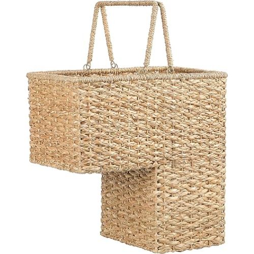 Creative Co-Op Woven Bankuan Rope Stair Basket with Handles, Natural