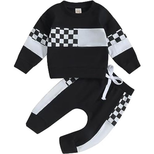 BeQeuewll Fall Winter Toddler Baby Boy Clothes 2Pcs Color Block Crewneck Sweatshirt and Pants Sweatsuit Little Boy Clothing