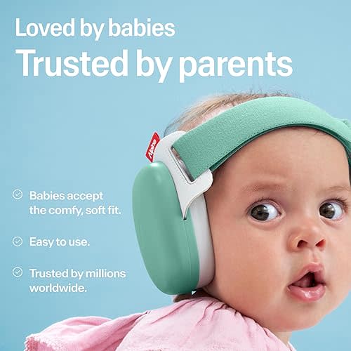 Alpine Muffy Baby Comfort - Protects Hearing for Babies and Toddlers - CE & ANSI Certified - Unique Headband for Safe fit & Comfort - Multi-adjustable for Ages 3-48 Months, 24dB Sound Reduction, Green