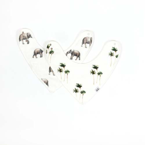 Lil North Co. Muslin Bandana Bib Set – Elephant & Palm Trees
