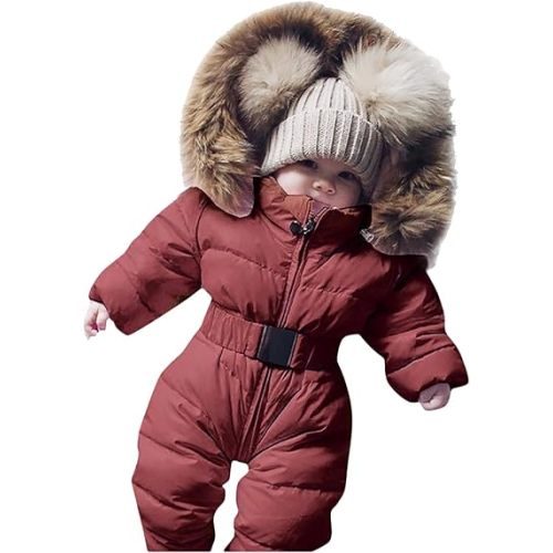 Outerwear Romper Coat Warm Infant Baby Jacket Snowsuit Girls Hooded Jumpsuit Girls Snow for Kids (Brown, 0-3 Months)