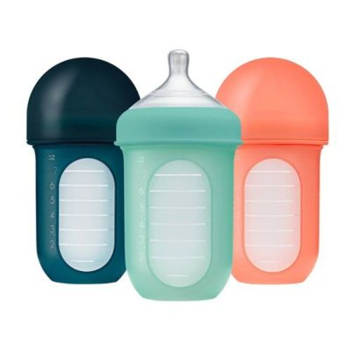Boon Nursh Silicone Baby Bottles with Collapsible Silicone Pouch - 8 fl oz/3pk - Mint