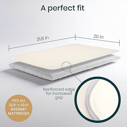 100% Waterproof Bassinet Mattress Protector - Premium 100% Cotton Bassinet Mattress Pad Cover, Soft & Breathable, Machine Washable, Compatible with CoZee® Bassinets (31.8 x 20 in)