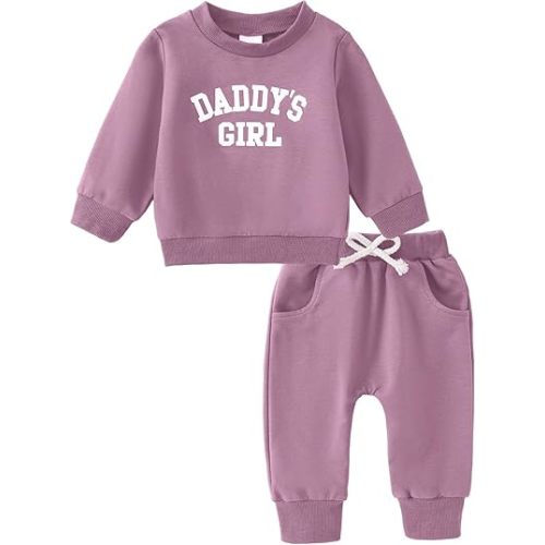 Yvowming Baby Girl Clothes Daddy’s Girl Long Sleeve Sweatshirt Pullover Tops + Joggers Pants Fall and Winter Outfit Set