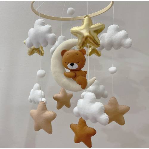 Baby mobile, Sleeping bear nursery mobile, Bear baby mobile for girl, Sleeping bear, baby shower, baby nursery, baby room decor, babyshower