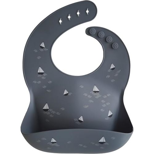 mushie Silicone Baby Bib | Adjustable Fit Waterproof Bibs (Boats)