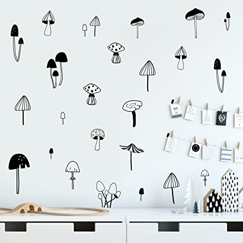 96 Pcs Mushroom Wall Stickers Cute Mushroom Wall Decals Black Removable Peel and Stick Sticker for Kids Nursery Bedroom Room School Classroom Decor