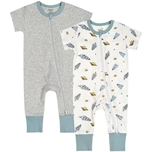 Teach Leanbh Baby Boys Girls 2 Pack 2 Way Zipper Footless Pajamas Cotton Short Sleeve Printing Romper Sleep and Play