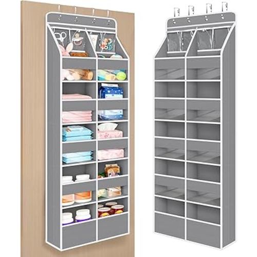 Univivi 6-Shelf Over Door Hanging Organizer Fabric Door Organizer with 10 Deep Pockets and 4 Small PVC Pockets Hanging Storage Organizers for Baby Nursery(Grey)