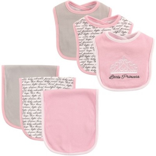 Hudson Baby Infant Girl Cotton Bib and Burp Cloth Set 6pk, Princess, One Size