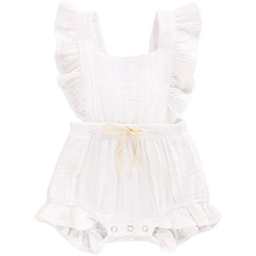 YOUNGER TREE Toddler Baby Girl Ruffled Sleeveless Romper Casual Summer Jumpsuit Cotton Linen Clothes