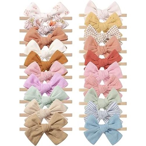 doboi 20PCS Baby Girls Headbands Thin Hair Bows Nylon Linen Hairbands