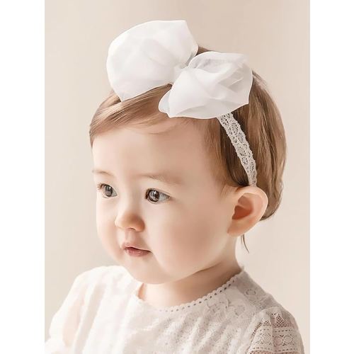 Baby Girls Bow Lace Headband Cute Pink Soft Hairband White Butterfly Knot Headbands for Newborn Infants Toddlers Kids Christening Baptism Party Hair Accessories