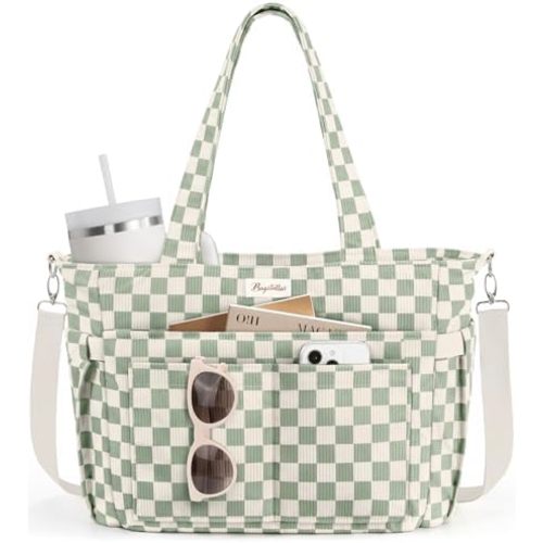 Bagstellar Corduroy Diaper Bag Tote Bag for Women, 17 Pockets Laptop Work Tote Bag Lightweight Teacher Nurse Bible Bag for School Travel