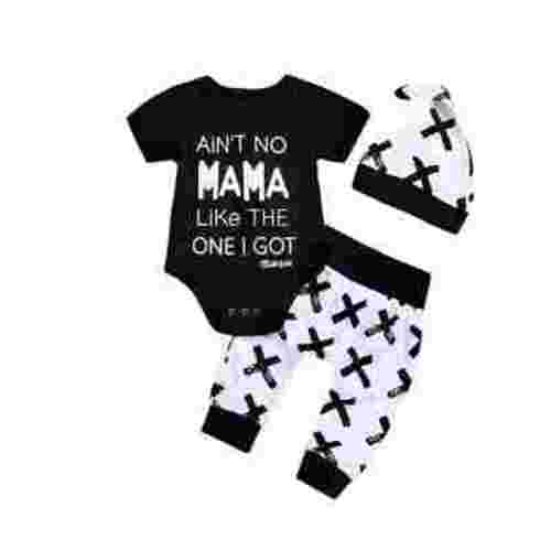 3pcs Newborn Toddler Kids Baby Boys Girls Black T-Shirt Tops+White Cross Print Pants Outfits Clothes Set