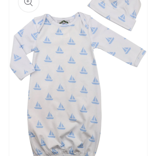 Blue Sailboat Knit Baby Gown And Beanie – Cecil & Lou