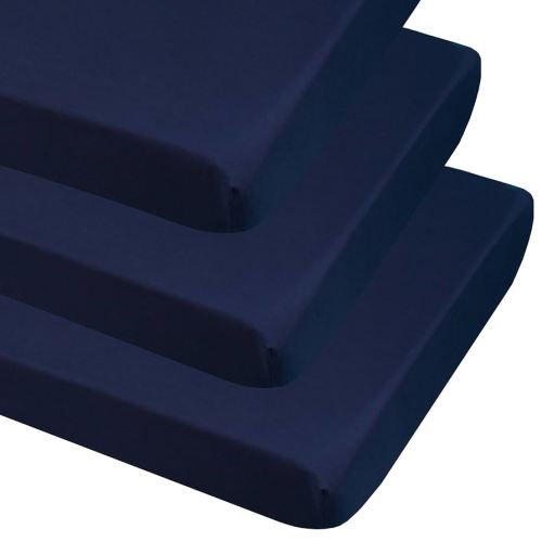 CaSaJa 3-Pack Fitted Crib Sheets Set for Baby Boys, Extra Soft Breathable 9" Deep Mattress Sheet for Standard Toddler Bed 28x52, Cozy Washable Microfiber Nursery Sheets, Navy Blue