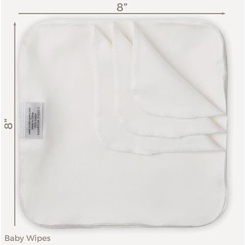 Reusable Baby Wipes, 25 Washable Cloth Wipes per Pack, 100% Cotton, Soft and Gentle for Baby's Skin, by Nora's Nursery