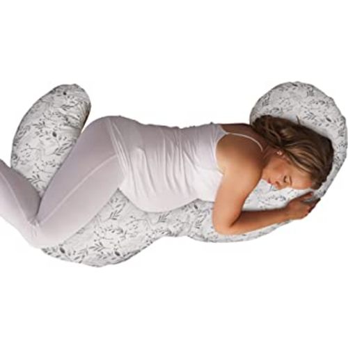 Boppy Total Body Pregnancy Pillow, Gray Scattered Leaves, Supportive Pregnancy Body Pillow for Versatile Full Body Use, Contoured Shape at All Stages