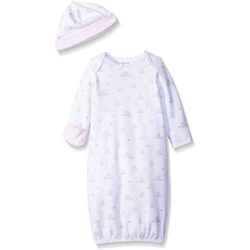Little Me Girls' 2-Piece Gown & Hat Set - 0-3 Months - White Print/Bunny