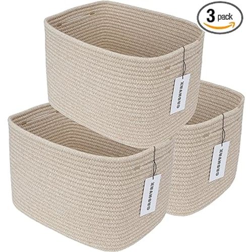 Amazon.com: XUANGUO Rope storage Basket Bins Woven Basket for Organizing Shelves Rectangle Decorative Baskets For storage Clothes Toys Books Towels Square Wicker Nursery basket organizer 3 pack Oatmeal
