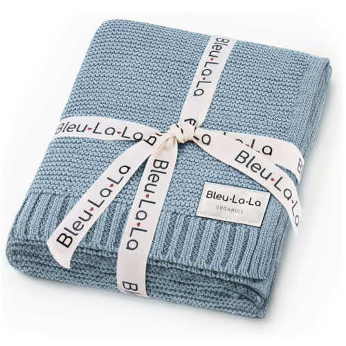 Bleu La La Organic Cotton Heritage Knit Receiving Blanket for Boys - 100% Luxury Soft Organic Cotton - Warm Cozy Swaddle Cuddle Blanket for Newborns Infants & Toddlers (0-2Yrs - Sky Blue)