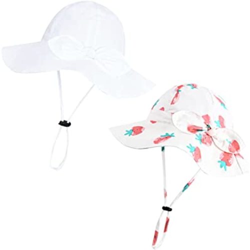 Amazon.com: Baby Girl Sun Hat with UPF 50+ Outdoor Adjustable Beach Hat with Wide Brim Bucket Hats (12-24 Months, Pink & White -2pcs): Clothing, Shoes & Jewelry