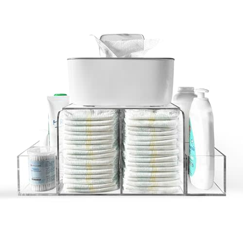 visisite Acrylic Diaper Caddy, Clear Diaper Organizer for Changing Table, Detachable Diaper Caddy for Nursery, Wipe Warmer and Other Baby Essentials