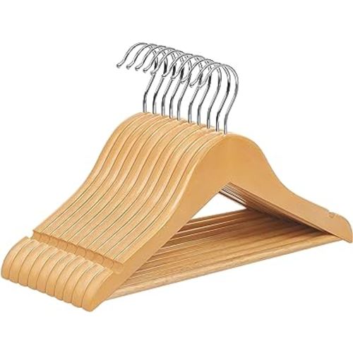 Amazon.com: SONGMICS Kids Wooden Hangers 10 Pack, Solid Wood Baby Hangers, Children's Coat Hangers with Pants Bar, Shoulder Notches, Swivel Hooks, 12.6 x 7.5 Inches, Natural and Silver UCRW006N10 : Home & Kitchen