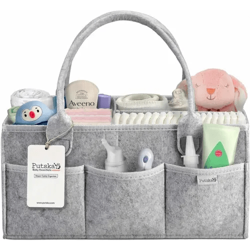 PUTSKA Baby Diaper Caddy Organizer Nursery Basket - A Baby Basket Gift Registry For Baby Shower List. This Is A Baby Must Haves Essentials. Neutral Baby Stuff For Newborn Boy Nursery Decor Or Girl