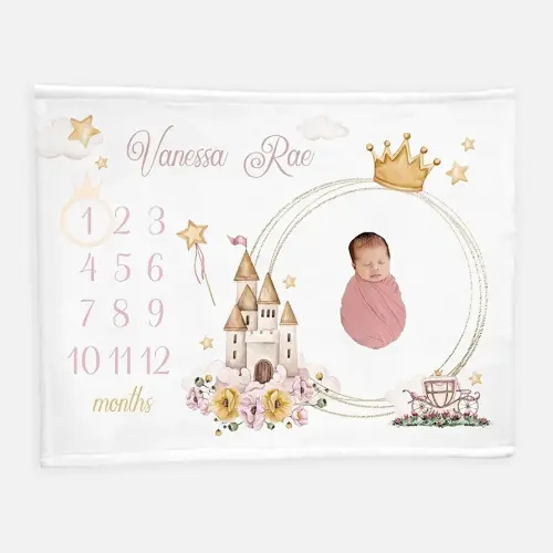 Princess Crown Milestone Blanket, Blanket, Baby Milestone Monthly Blanket, Milestone Blanket For Baby, Newborn Month Blanket Personalized Shower Gift, Baby Monthly Milestone Blanket For Boy Girl.