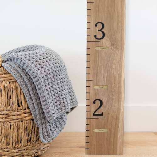 Hickory Growth Chart Ruler 3D, Wooden Measuring Stick for Kids, Giant Wall Ruler, Height Board with Black Numbers & Notches